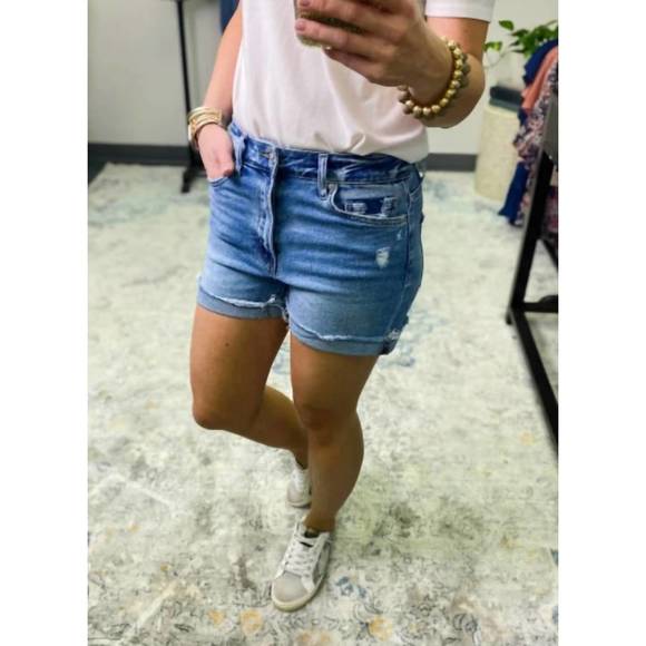 Zenana Outfitters Shorts New Zenana Cuffed Raw Hem Denim Shorts In